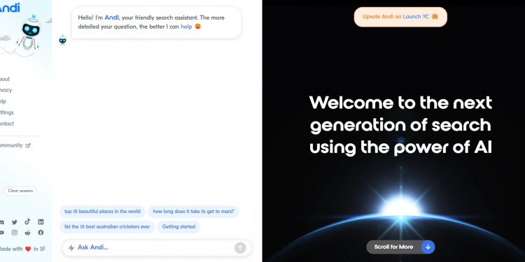 Andy Search Homepage