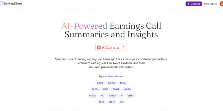 EarningsDigest Homepage