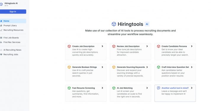 Hiringtools AI Homepage