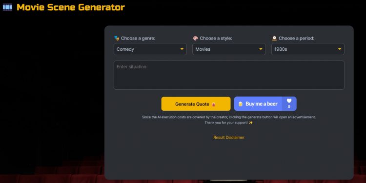 Movie Scene Generator Homepage