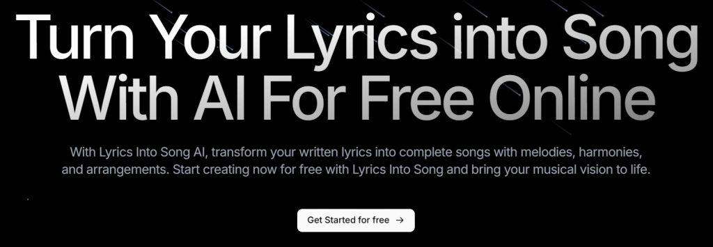 Lyrics Into Song AI Homepage
